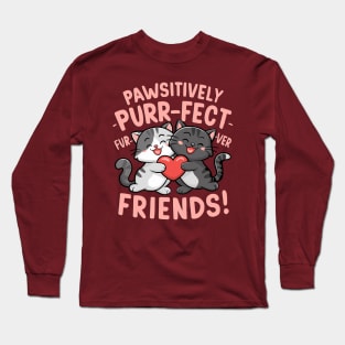 Pawsitively Purrfect Furever Friends Cute Cat Design Long Sleeve T-Shirt